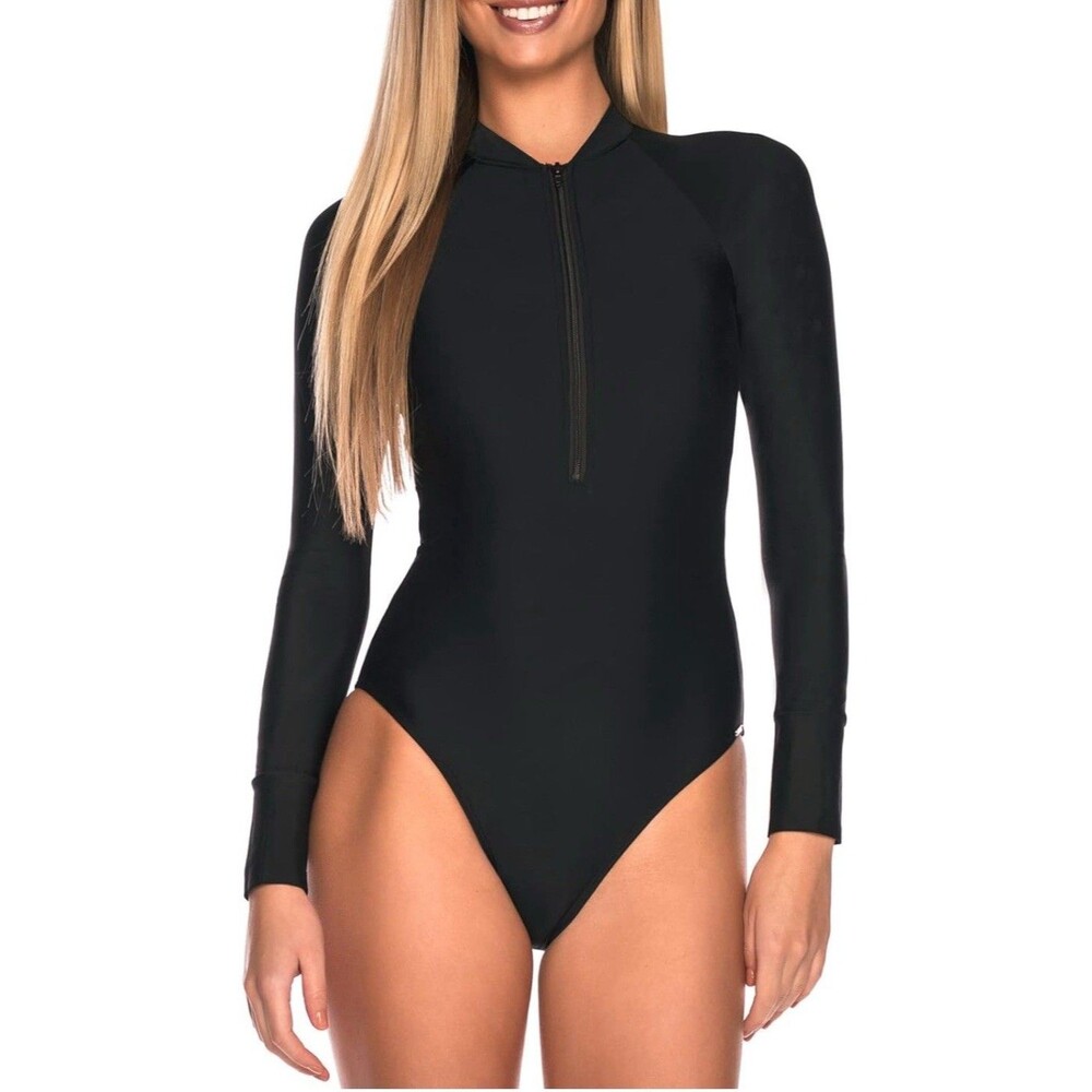 RELLECIGA Women's Black Long Sleeve Zipper One Piece Swimsuit, XXL